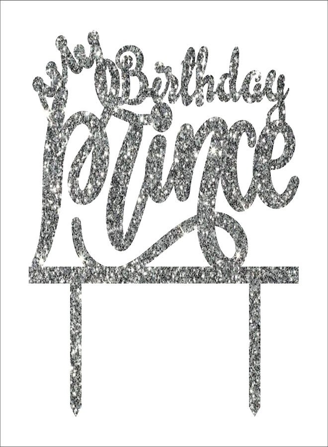 Party Baazaar Acyrlic Silver Glitter Finish Couple Cake Topper for Decoration (Prince Silver, 5X5.5 Inches) - Image 4